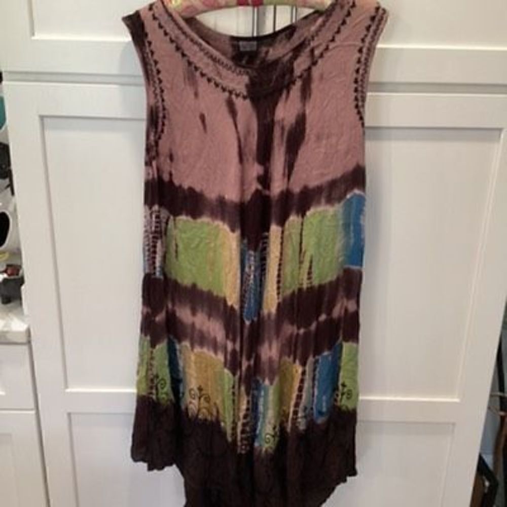 Tie Dyed Embroidered Flowy Boho Dress One Size 100% Viscose Hippie Womens